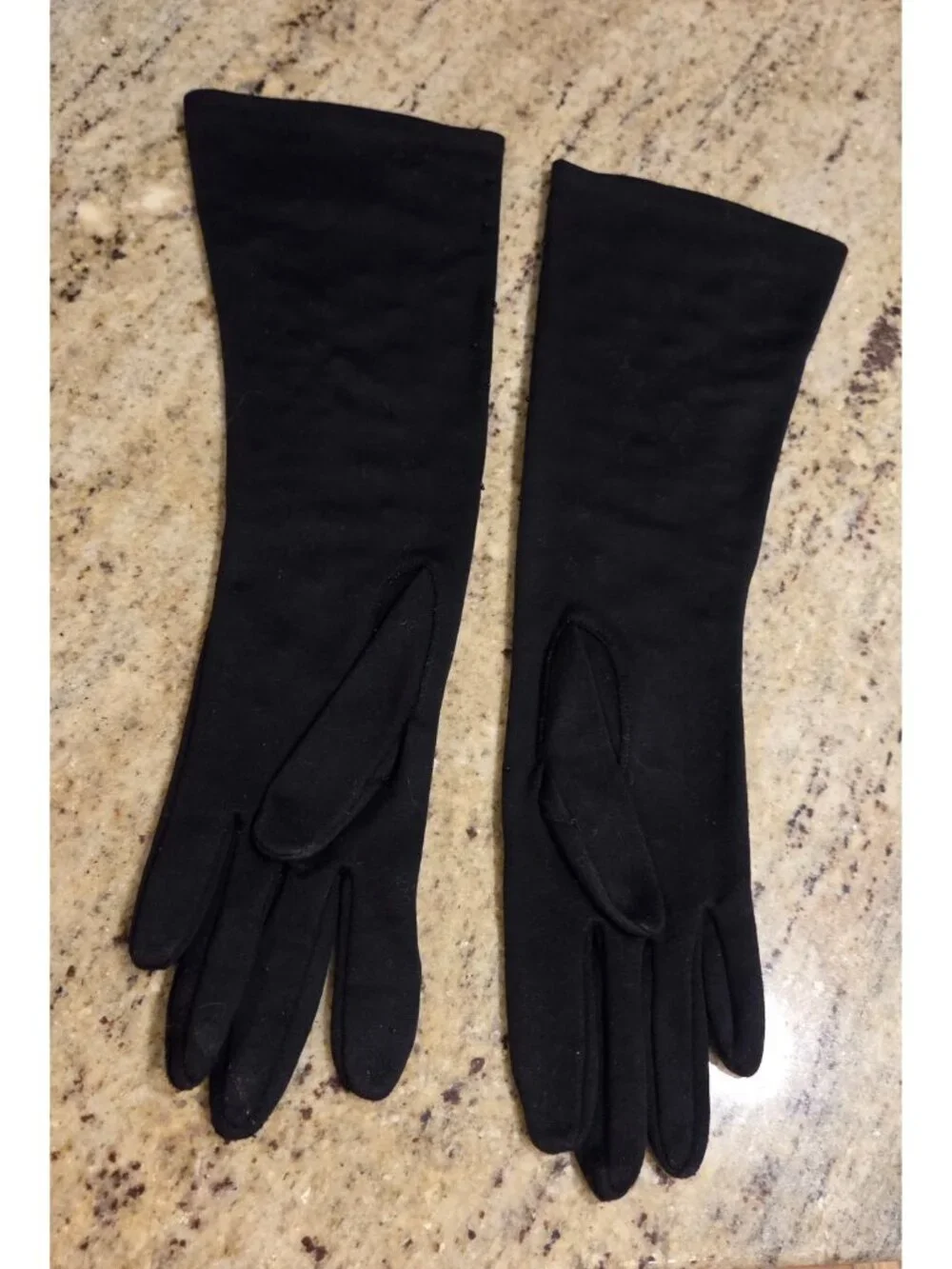 Vintage Womens One Size Stretch Nylon Black Formal Gloves Beaded 15